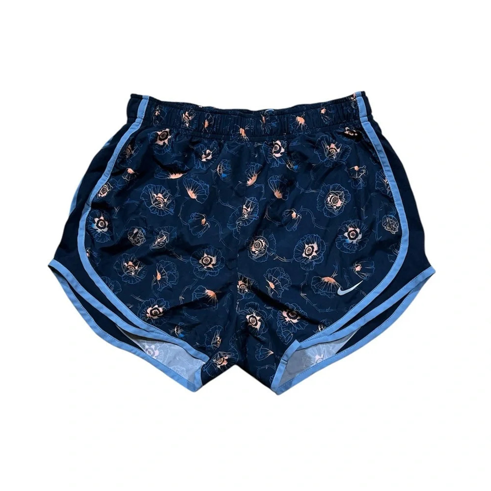 Nike EUC Dri-Fit Blue Floral Running Shorts Women's Size Small S Lined Brief
